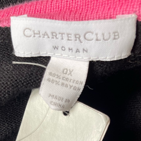 Charter Club - Black, pink, and white sweater cardigan with beautiful drape, 1X - Picture 8 of 8